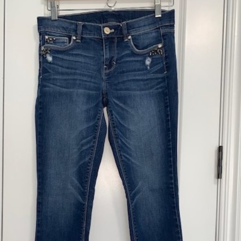 White House Black Market Distressed Beaded Jeweled Skinny Jeans Women's Size 2/4